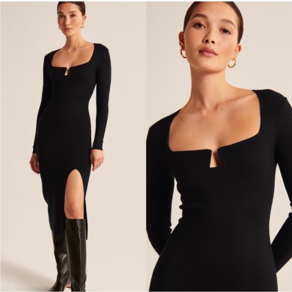 Abercrombie & Fitch Knit Midi Dress Side Slit Black XS